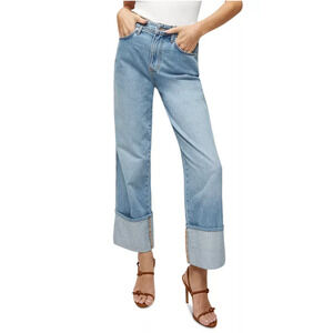 VERONICA BEARD WOMENS 24 DYLAN HIGH RISE STRAIGHT LEG CUFFED ANKLE JEANS BLUE